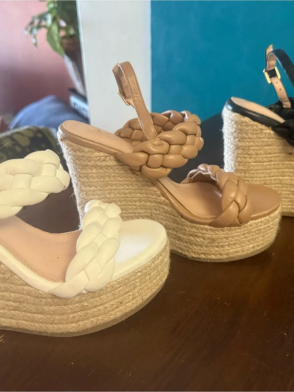 Braided White Espadrille platforms Wedges barely worn - white size 6